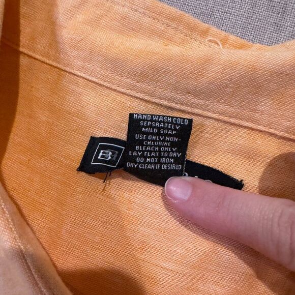 Bachrach Linen Blend Button Down Shirt Orange Long Sleeve Lightweight Casual XL - Picture 6 of 8